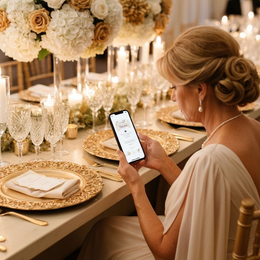 Wedding guest viewing invitation on phone